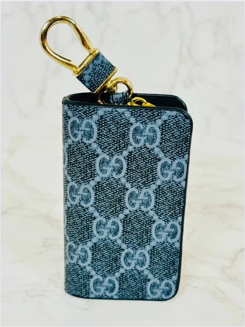 A-1BX: CAR KEYS & FOB HOLDER: Navy Blue w/GG Monogram, NWOT